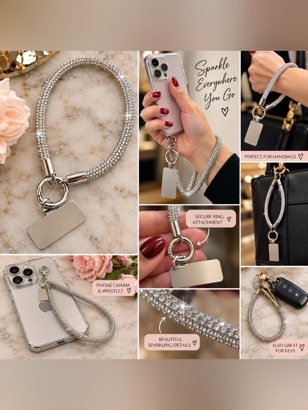 ✨ Sparkling Rhinestone Phone Charm / Wristlet Strap